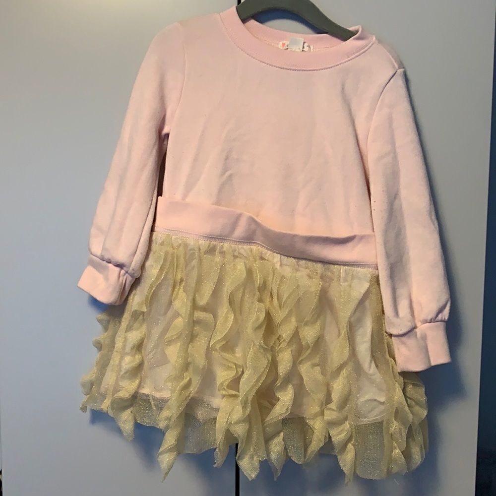 J Crew Crewcuts gold tulle pink sweater dress - Picture 1 of 3